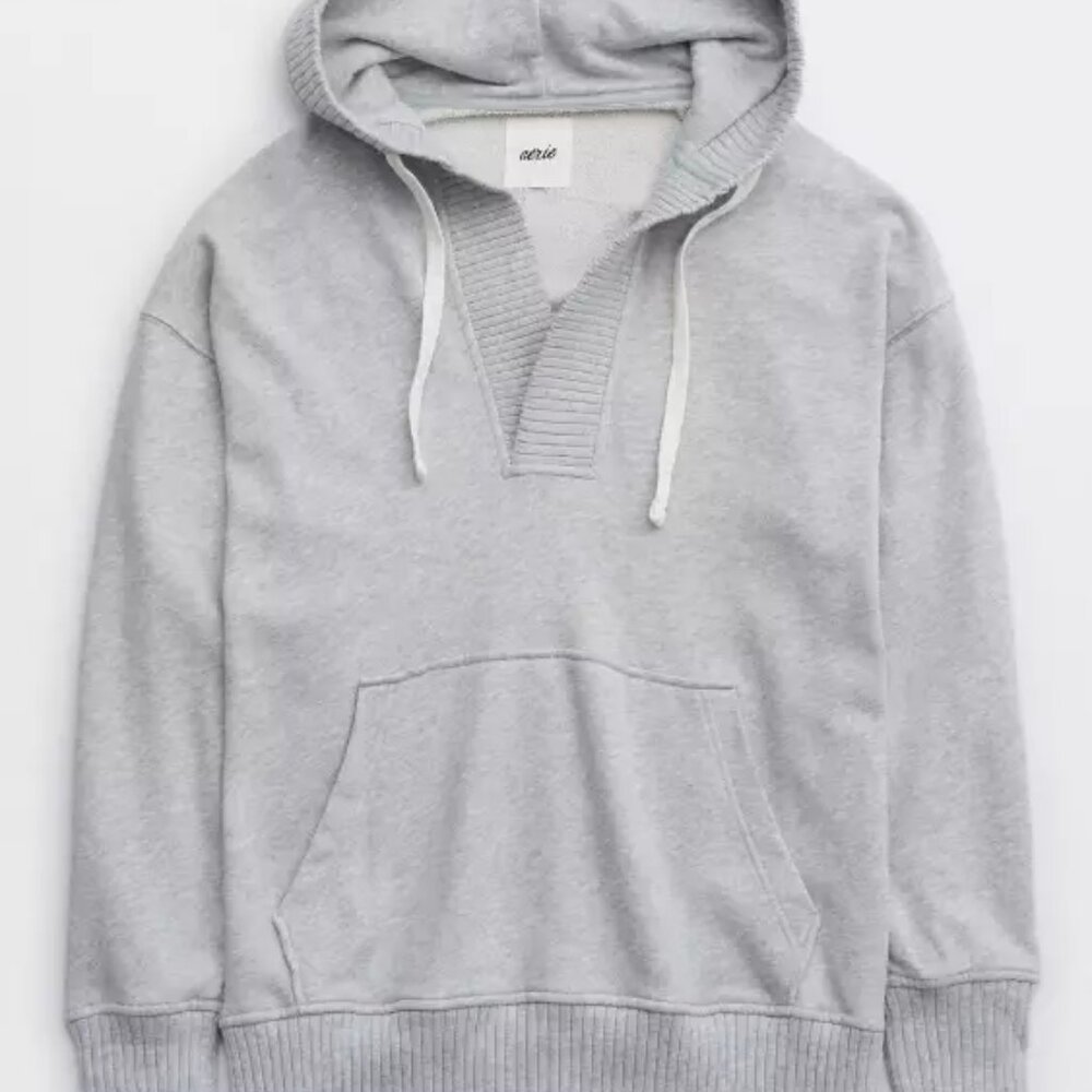 Aerie Down-To-Earth Henley Hoodie Heather Grey S - Picture 3 of 3